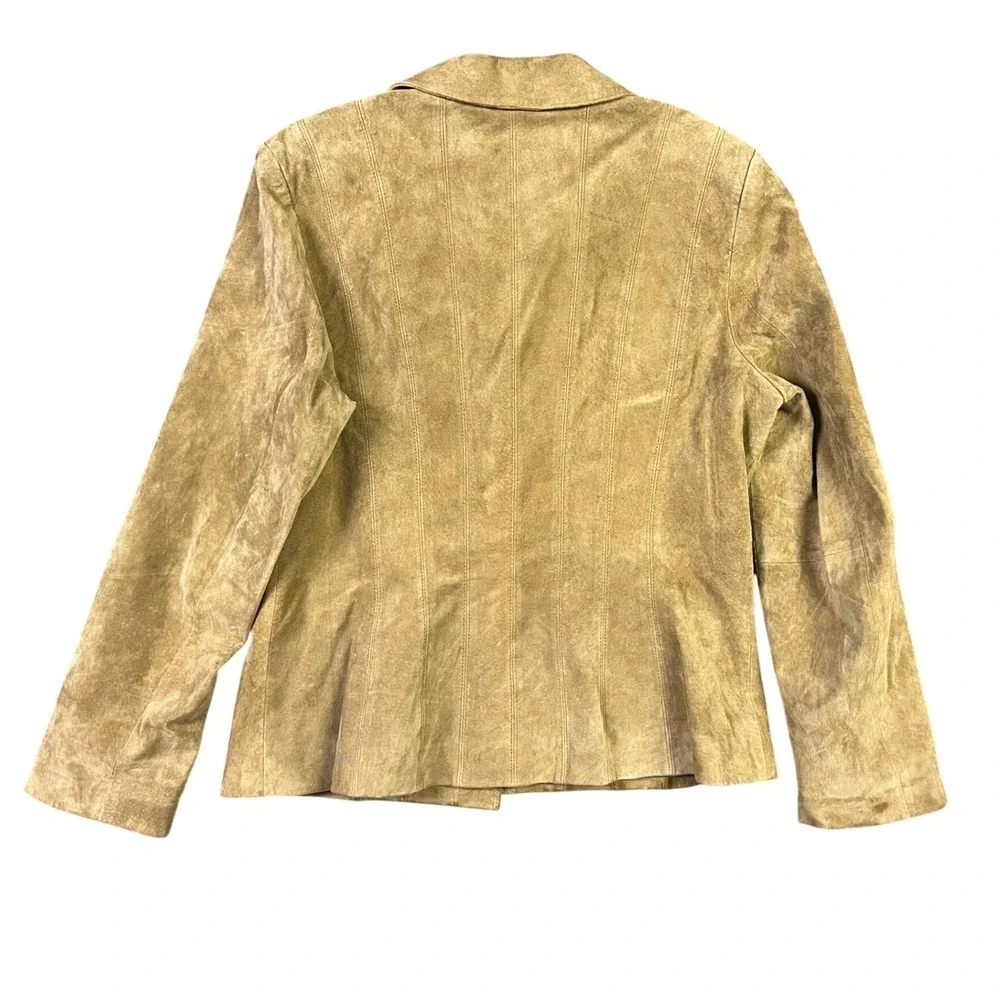 Mossimo Suede Leather Jacket Womens L Tan Safari Utility Button Front Boho Coat